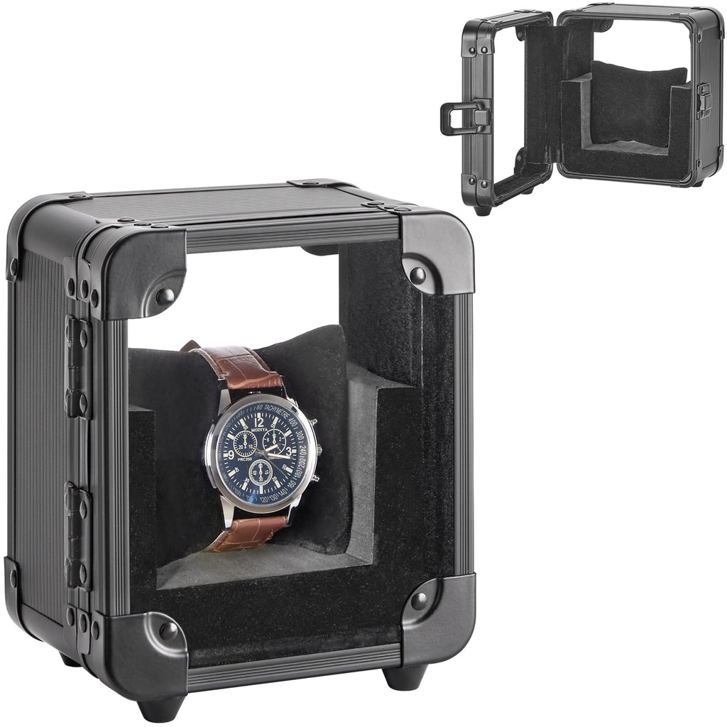 Vilcjson Aluminum Watch Box - Men Watch Display Case with Clear Acrylic Lid Single Watch Organizer Box Watch Storage Holder Watch Case with Removable Watch Pillow Black 5.12 x 3.74 x 6.3 Inches