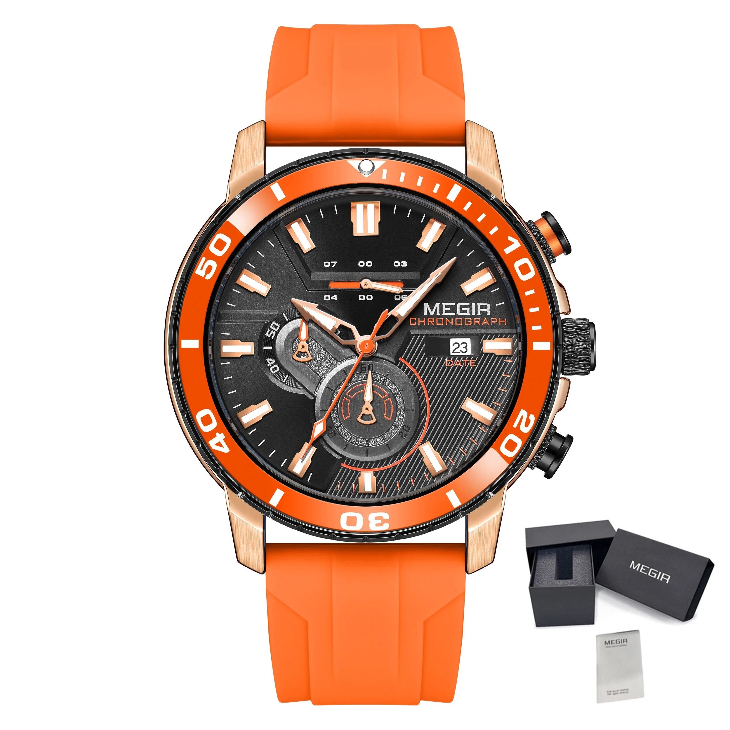 MEGIR Luxury Military Watches for Men Fashion Sport Quartz Wristwatch Waterproof Silicone Band Male Clock Chronograph with Date 2224-21