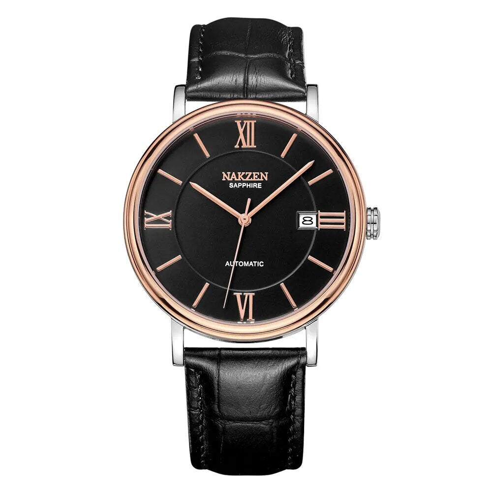 NAKZEN 7002 Men Business Automatic Mechanical Watches Brand Luxury Leather Man Wrist Watch Male Clock Relogio Masculino Miyota 9015-7