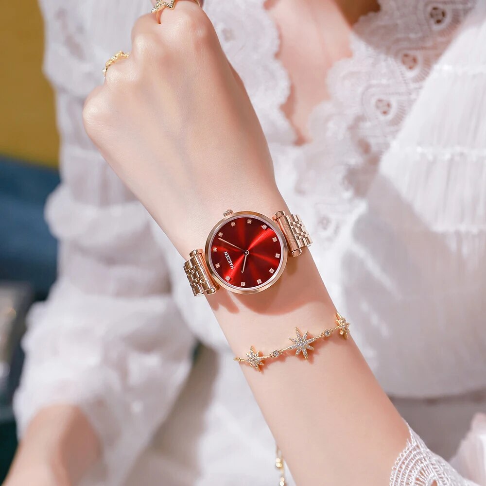 NAKZEN Luxury Crystal Watch Women Waterproof Rose Gold Steel Strap Ladies Wrist Watches Top Brand Bracelet Clock Relogio Feminino 4153-3