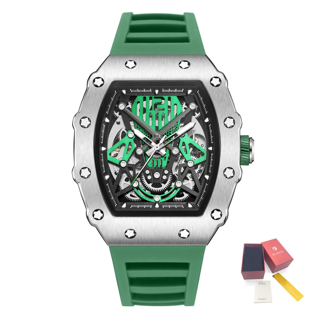 RUIMAS Luxury Watch Men Fashion Automatic Mechanical Watches Clock Silicone Strap Sport Casual Wristwatch Big Dial Reloj Hombre 341-21