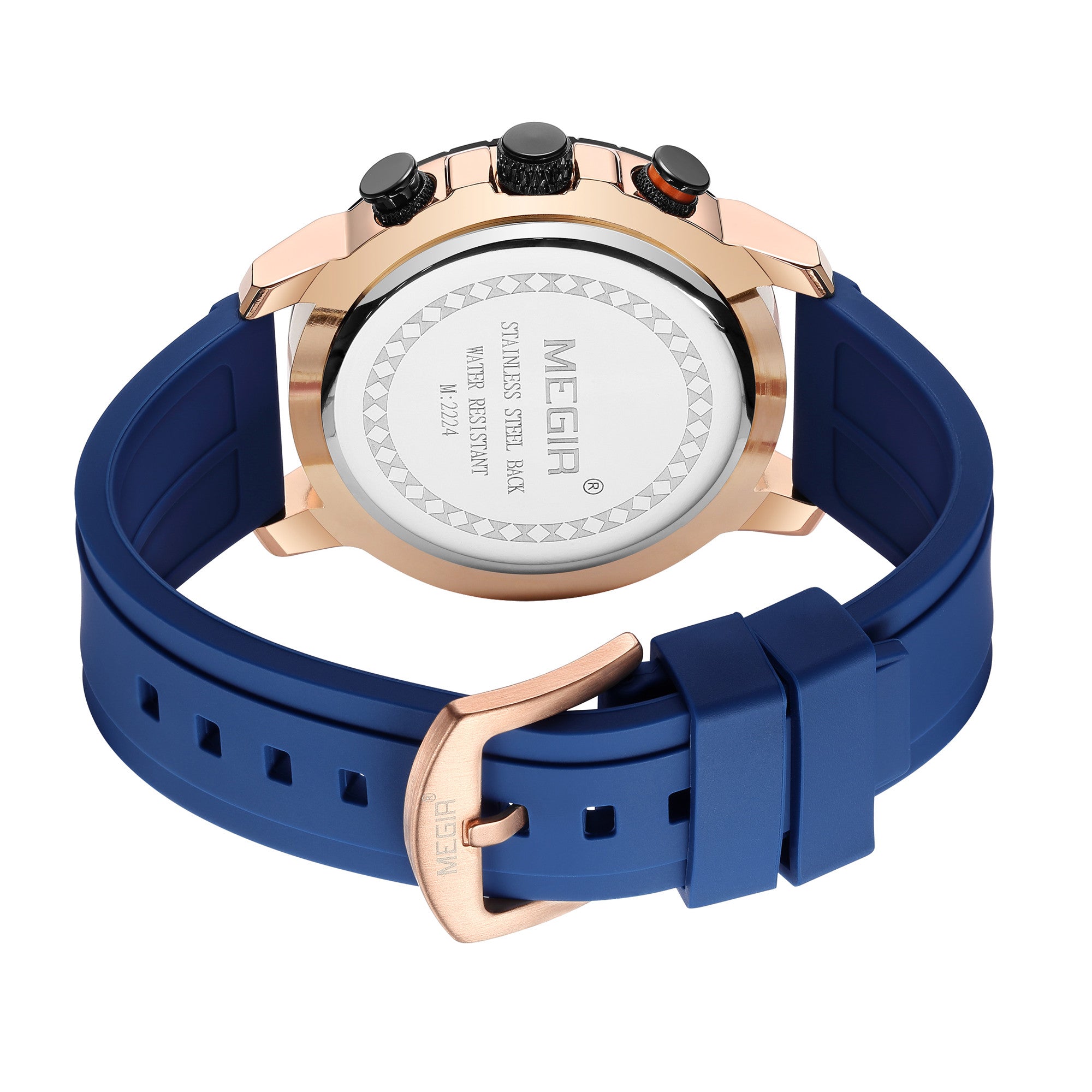 MEGIR Luxury Military Watches for Men Fashion Sport Quartz Wristwatch Waterproof Silicone Band Male Clock Chronograph with Date 2224-15