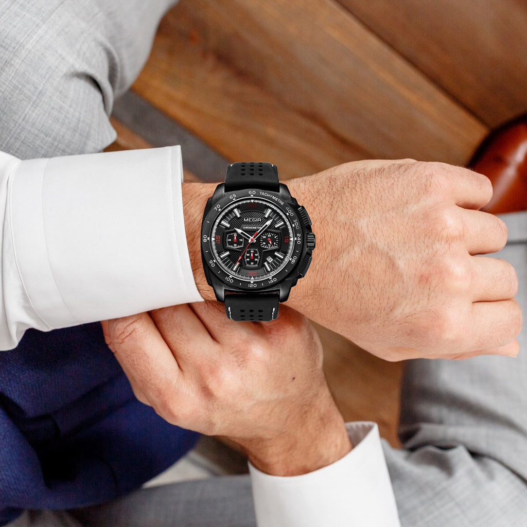 MEGIR Chronograph Men Sport Watches Fashion Silicone Strap Military Quartz Wristwatch Clock Relogio Masculino 2056-3