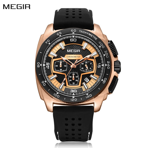 MEGIR Chronograph Men Sport Watches Fashion Silicone Strap Military Quartz Wristwatch Clock Relogio Masculino 2056-0