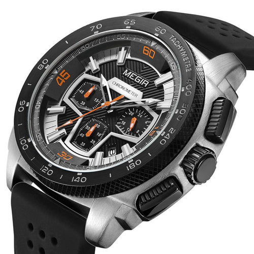 MEGIR Chronograph Men Sport Watches Fashion Silicone Strap Military Quartz Wristwatch Clock Relogio Masculino 2056-10