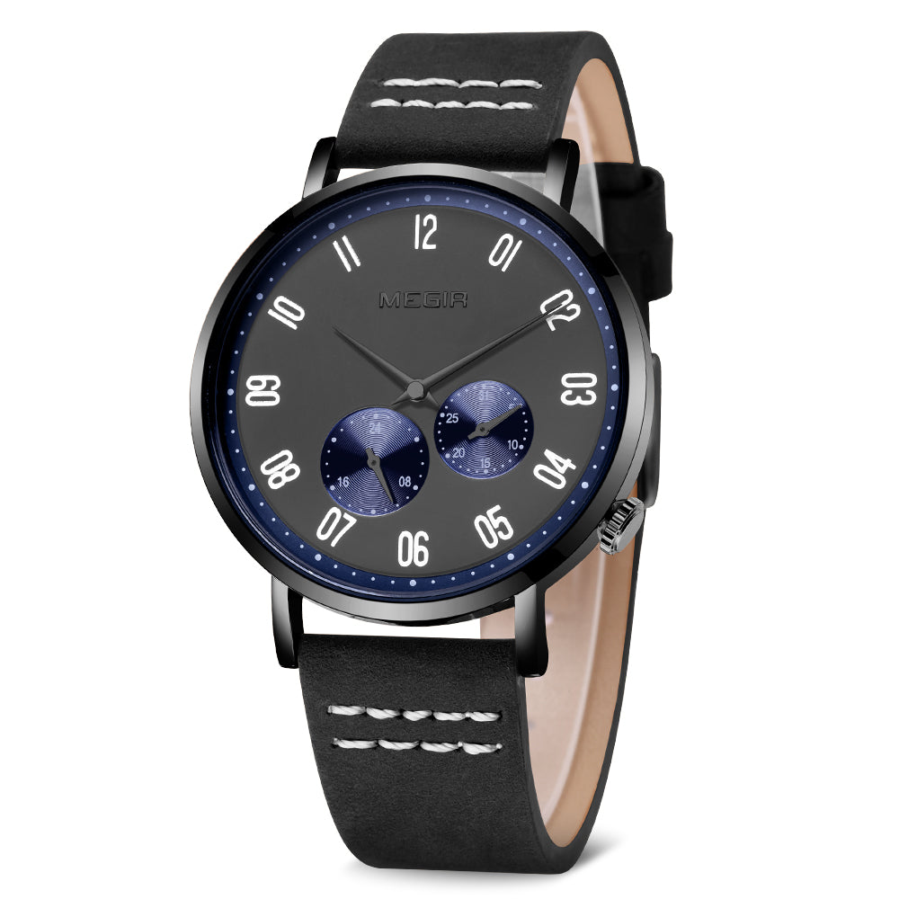 MEGIR Fashion Casual Men Watches Luxury Leather Quartz Sport Wristwatch Waterproof Luminous Clock Large Dial Relogio Masculino 1083-15