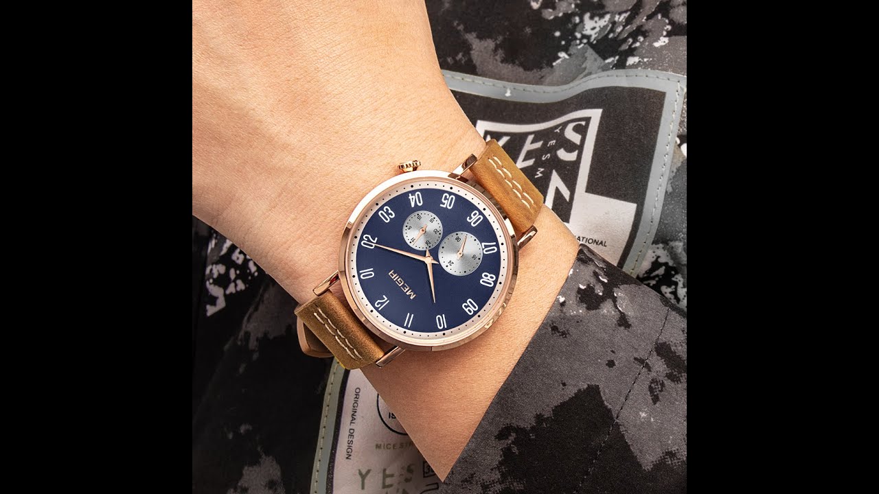 MEGIR Fashion Casual Men Watches Luxury Leather Quartz Sport Wristwatch Waterproof Luminous Clock Large Dial Relogio Masculino 1083-17