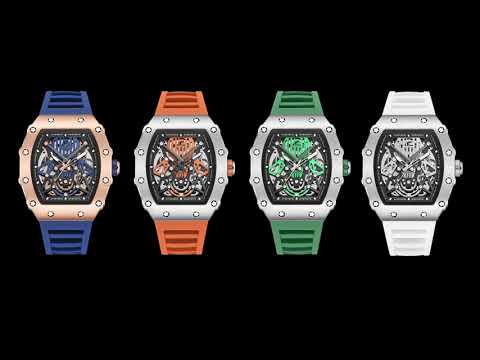 RUIMAS Luxury Watch Men Fashion Automatic Mechanical Watches Clock Silicone Strap Sport Casual Wristwatch Big Dial Reloj Hombre 341-18