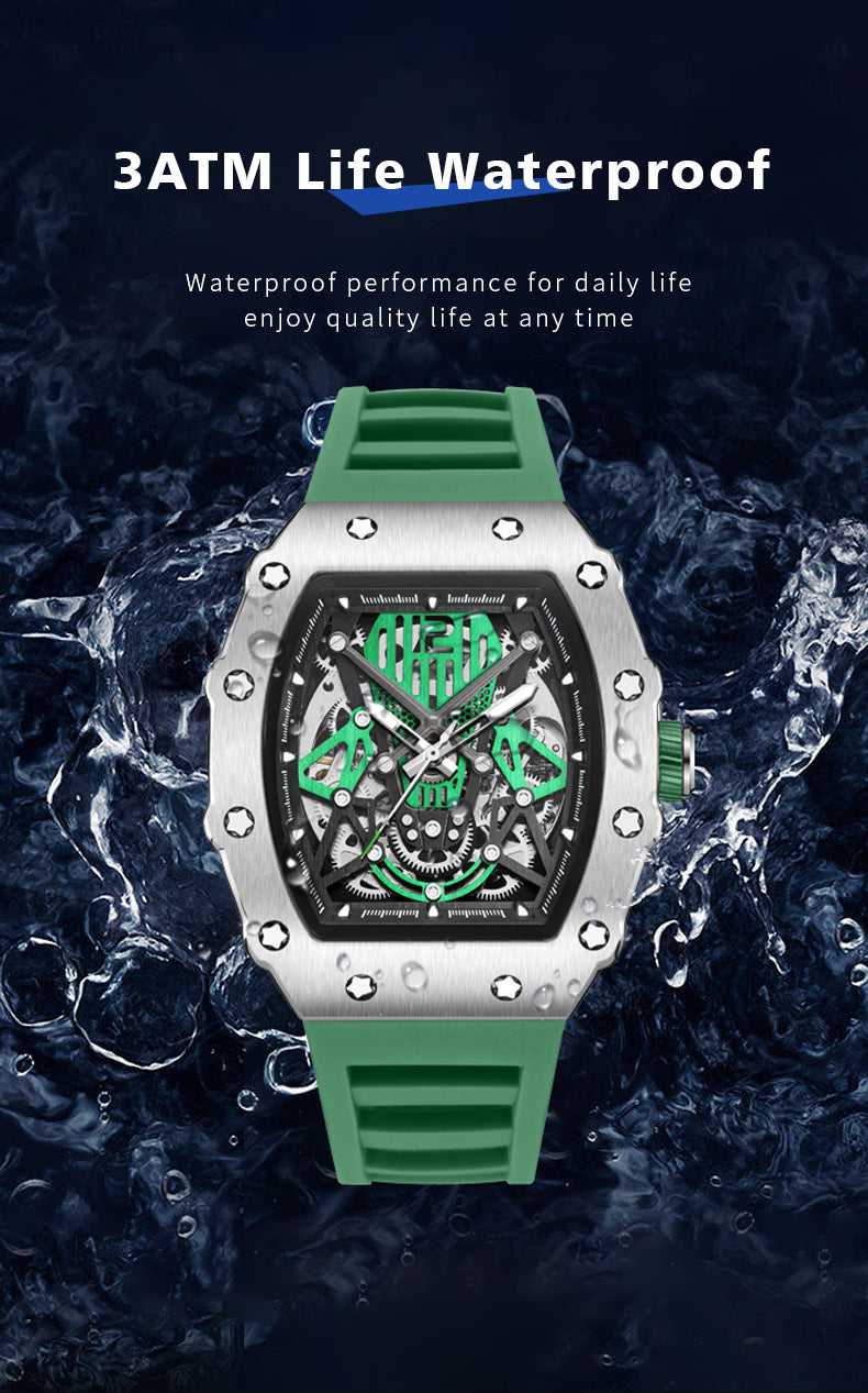 RUIMAS Luxury Watch Men Fashion Automatic Mechanical Watches Clock Silicone Strap Sport Casual Wristwatch Big Dial Reloj Hombre 341-9