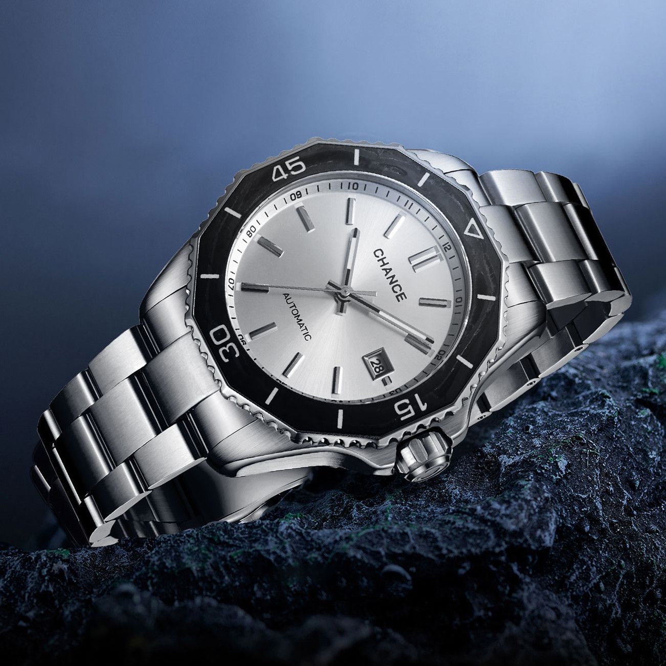 CHANCE Automatic Mechanical Watches Movement 10Bar Waterproof Stainless Steel Sapphire Glass Business Wristwatch Clock 9102