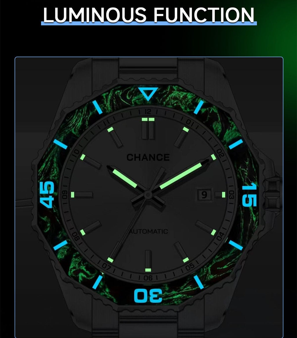 CHANCE Automatic Mechanical Watches Movement 10Bar Waterproof Stainless Steel Sapphire Glass Business Wristwatch Clock 9102