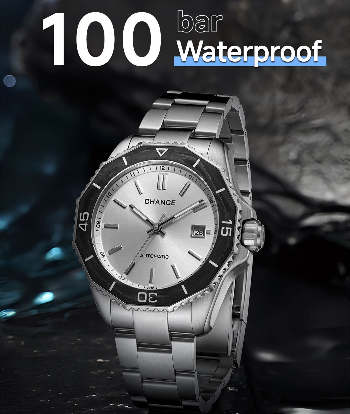 CHANCE Automatic Mechanical Watches Movement 10Bar Waterproof Stainless Steel Sapphire Glass Business Wristwatch Clock 9102