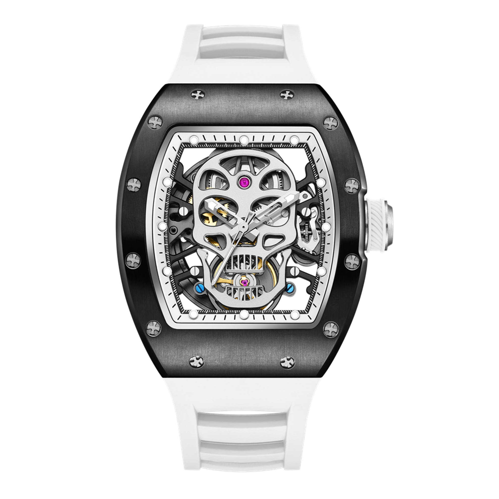 Men Watches Skull Hollow Dial Face Mechanical Watch Steel Case Waterproof Sport Wristwatch Automatic Movement Clock 9190-7