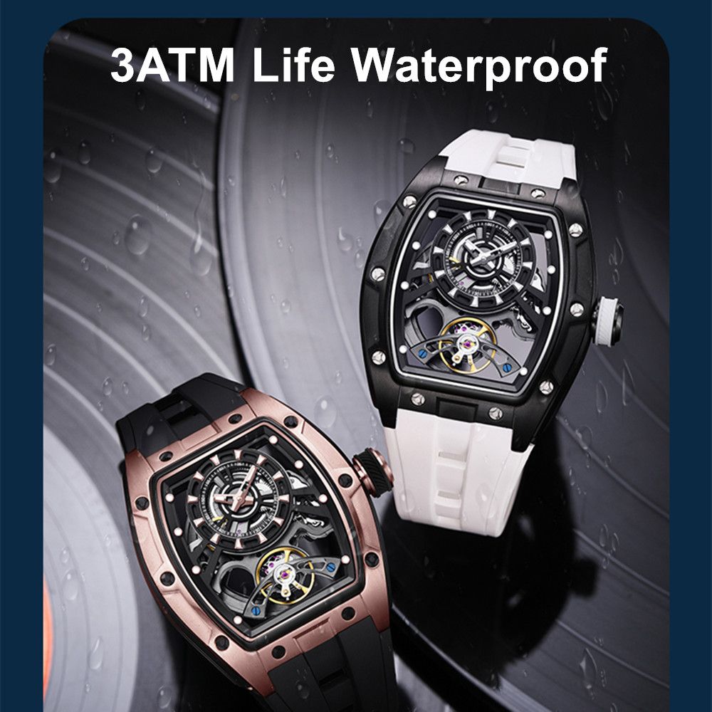 Fashion Automatic Mechanical Watches for Men Waterproof Skeleton Dial Stainless Steel Case Male Wristwatch Clock 9198-6