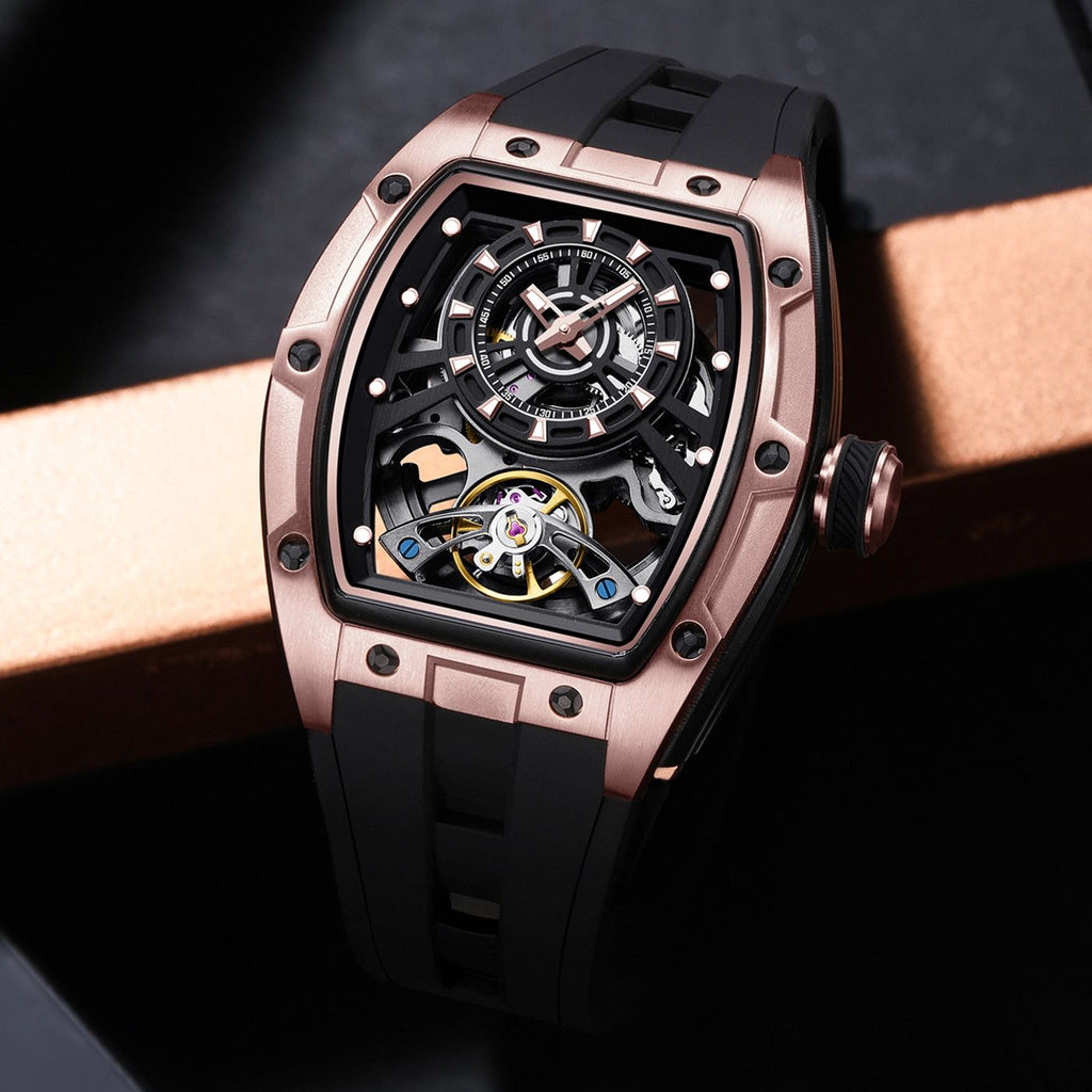 Fashion Automatic Mechanical Watches for Men Waterproof Skeleton Dial Stainless Steel Case Male Wristwatch Clock 9198-6