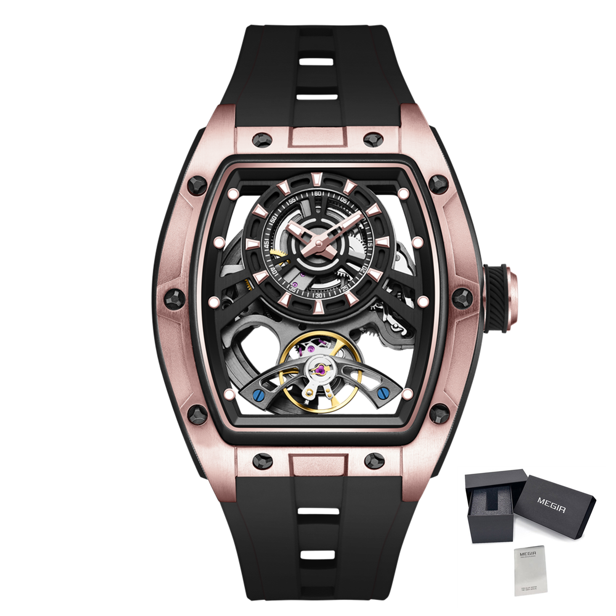 Fashion Automatic Mechanical Watches for Men Waterproof Skeleton Dial Stainless Steel Case Male Wristwatch Clock 9198-6