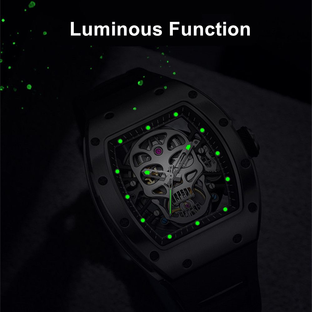 Men Watches Skull Hollow Dial Face Mechanical Watch Steel Case Waterproof Sport Wristwatch Automatic Movement Clock 9190-7