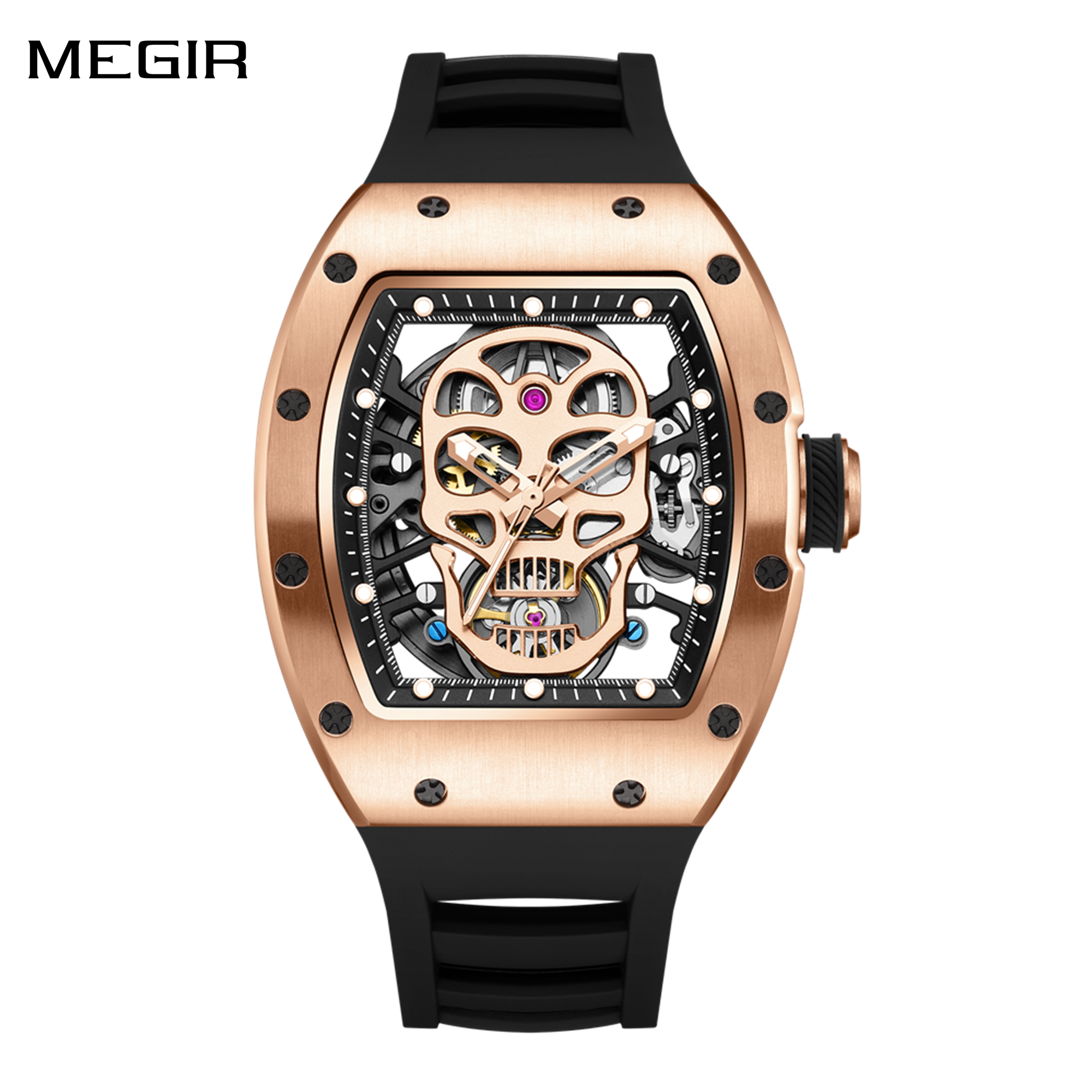Men Watches Skull Hollow Dial Face Mechanical Watch Steel Case Waterproof Sport Wristwatch Automatic Movement Clock 9190-7