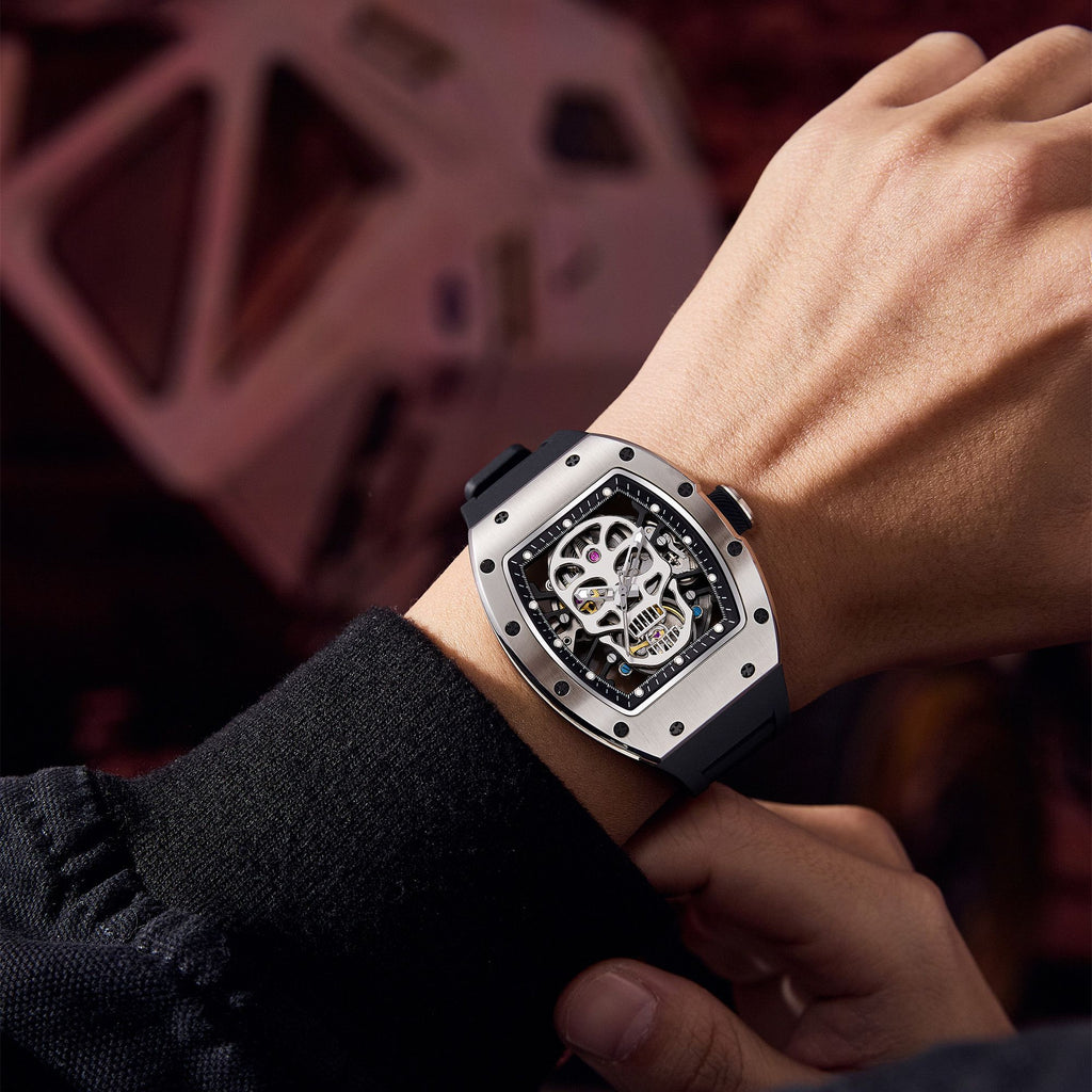 Men Watches Skull Hollow Dial Face Mechanical Watch Steel Case Waterproof Sport Wristwatch Automatic Movement Clock 9190-7