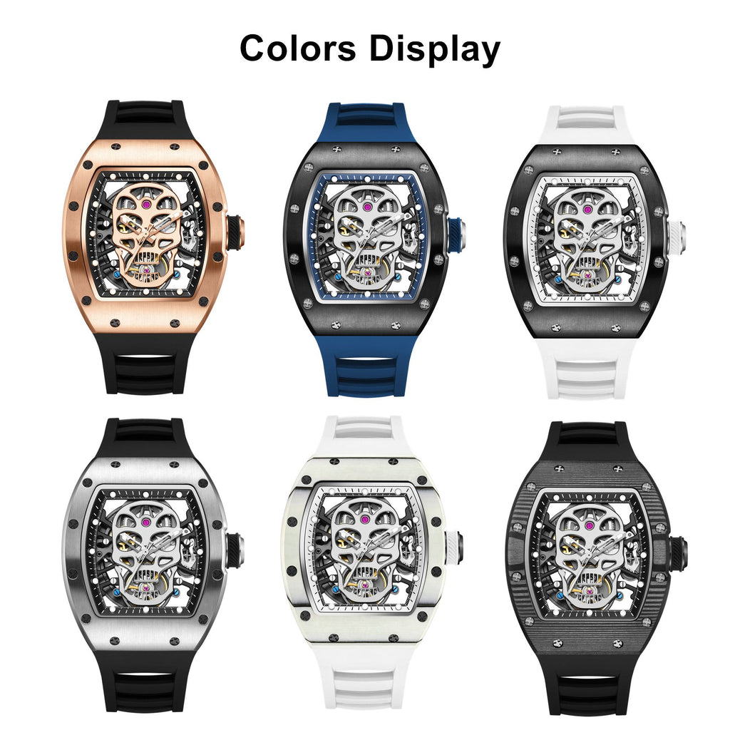 Men Watches Skull Hollow Dial Face Mechanical Watch Steel Case Waterproof Sport Wristwatch Automatic Movement Clock 9190-7