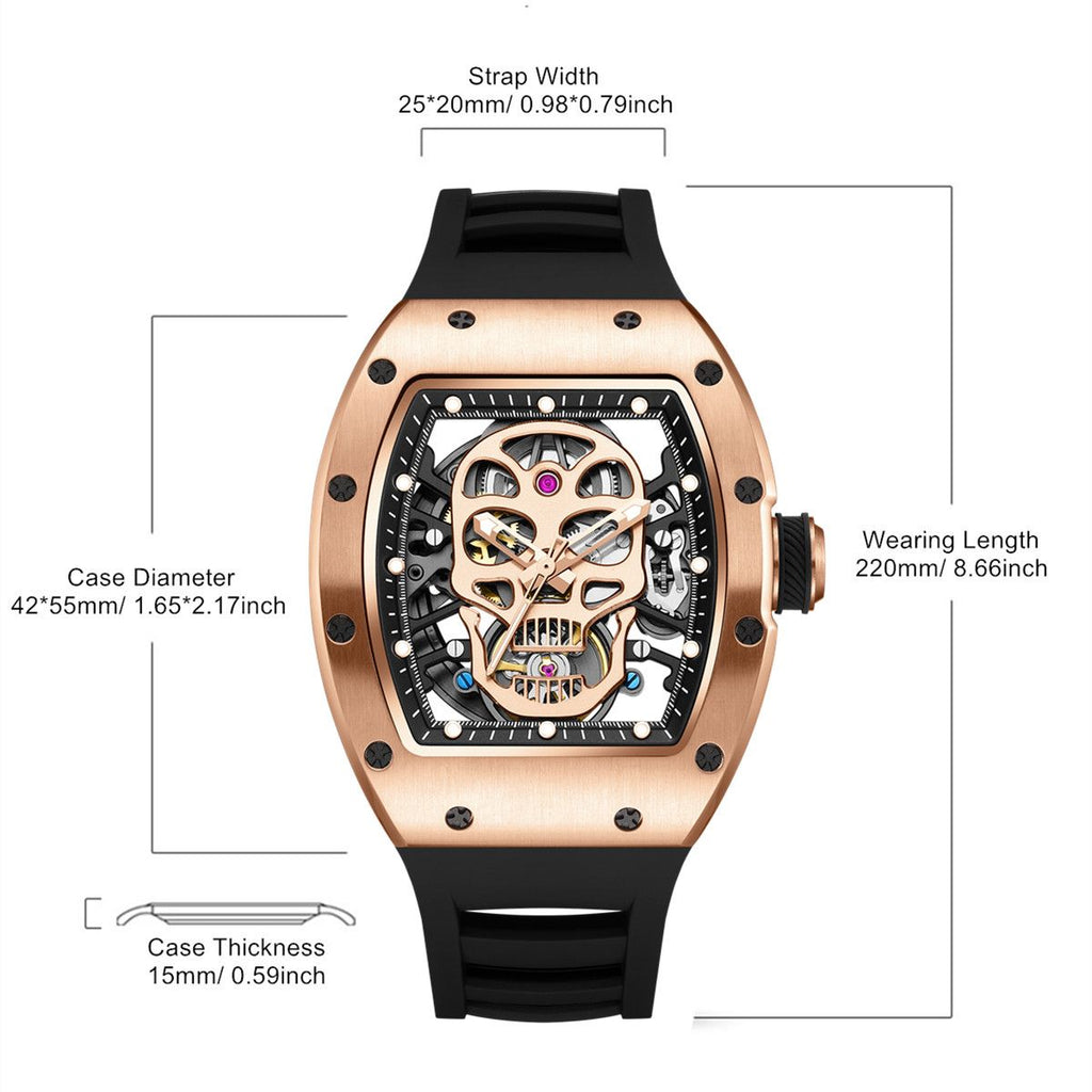 Men Watches Skull Hollow Dial Face Mechanical Watch Steel Case Waterproof Sport Wristwatch Automatic Movement Clock 9190-7