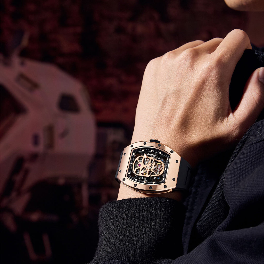 Men Watches Skull Hollow Dial Face Mechanical Watch Steel Case Waterproof Sport Wristwatch Automatic Movement Clock 9190-7