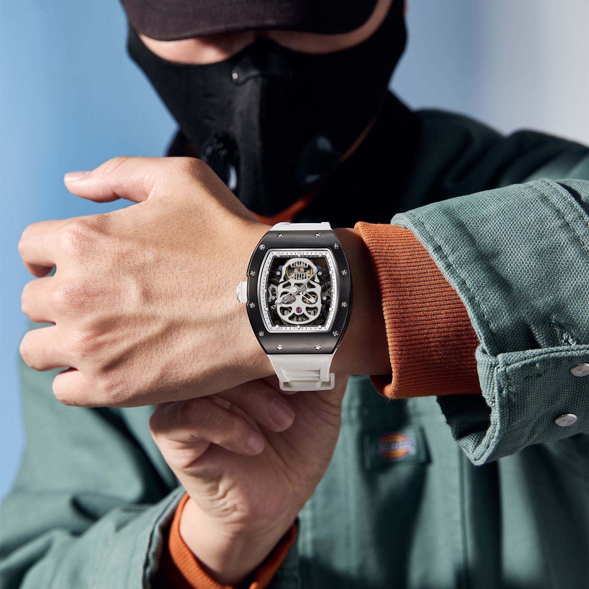 Men Watches Skull Hollow Dial Face Mechanical Watch Steel Case Waterproof Sport Wristwatch Automatic Movement Clock 9190-7