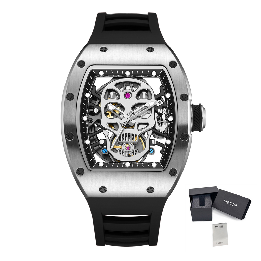 Men Watches Skull Hollow Dial Face Mechanical Watch Steel Case Waterproof Sport Wristwatch Automatic Movement Clock 9190-7