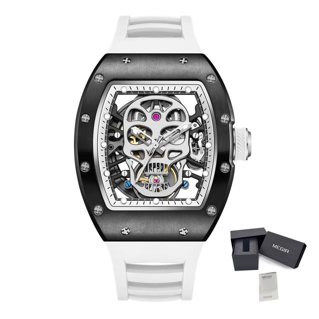 Men Watches Skull Hollow Dial Face Mechanical Watch Steel Case Waterproof Sport Wristwatch Automatic Movement Clock 9190-7