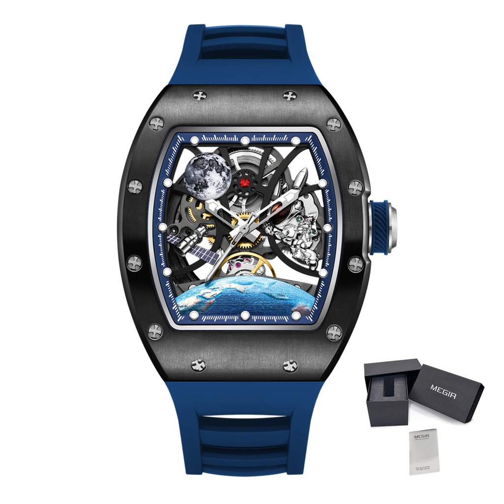 MEGIR Skeleton Dial Automatic Mechanical Movement Men Watch Fashion Sport Wristwatches Waterproof Man Clock Reloj Hombre 9190-14-15