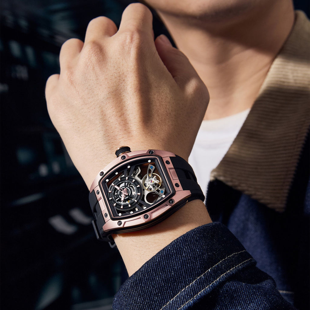 Fashion Automatic Mechanical Watches for Men Waterproof Skeleton Dial Stainless Steel Case Male Wristwatch Clock 9198-6