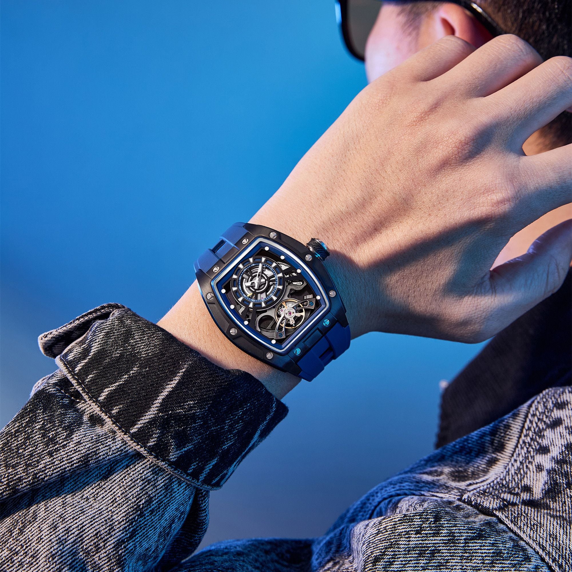 Fashion Automatic Mechanical Watches for Men Waterproof Skeleton Dial Stainless Steel Case Male Wristwatch Clock 9198-6