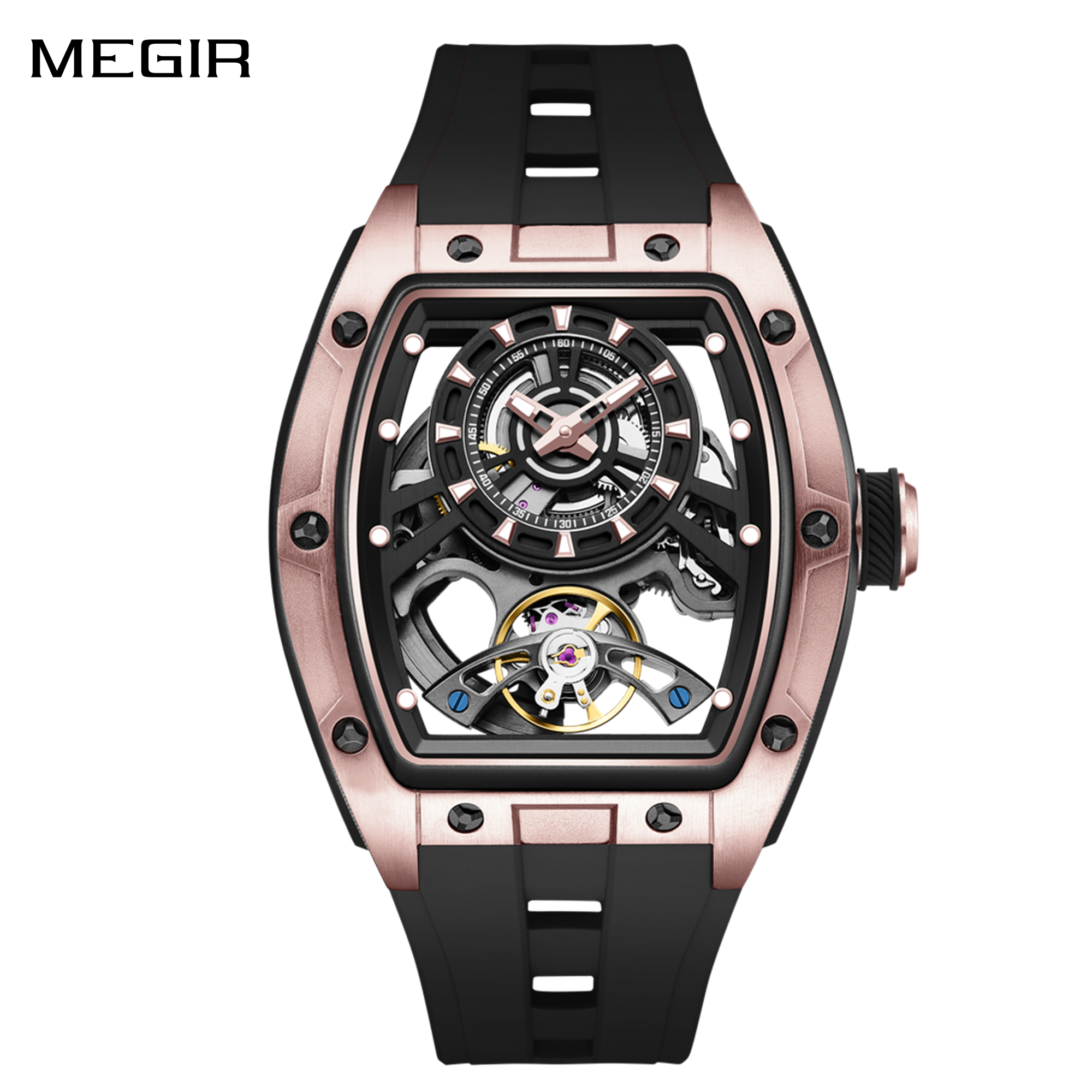 Fashion Automatic Mechanical Watches for Men Waterproof Skeleton Dial Stainless Steel Case Male Wristwatch Clock 9198-6