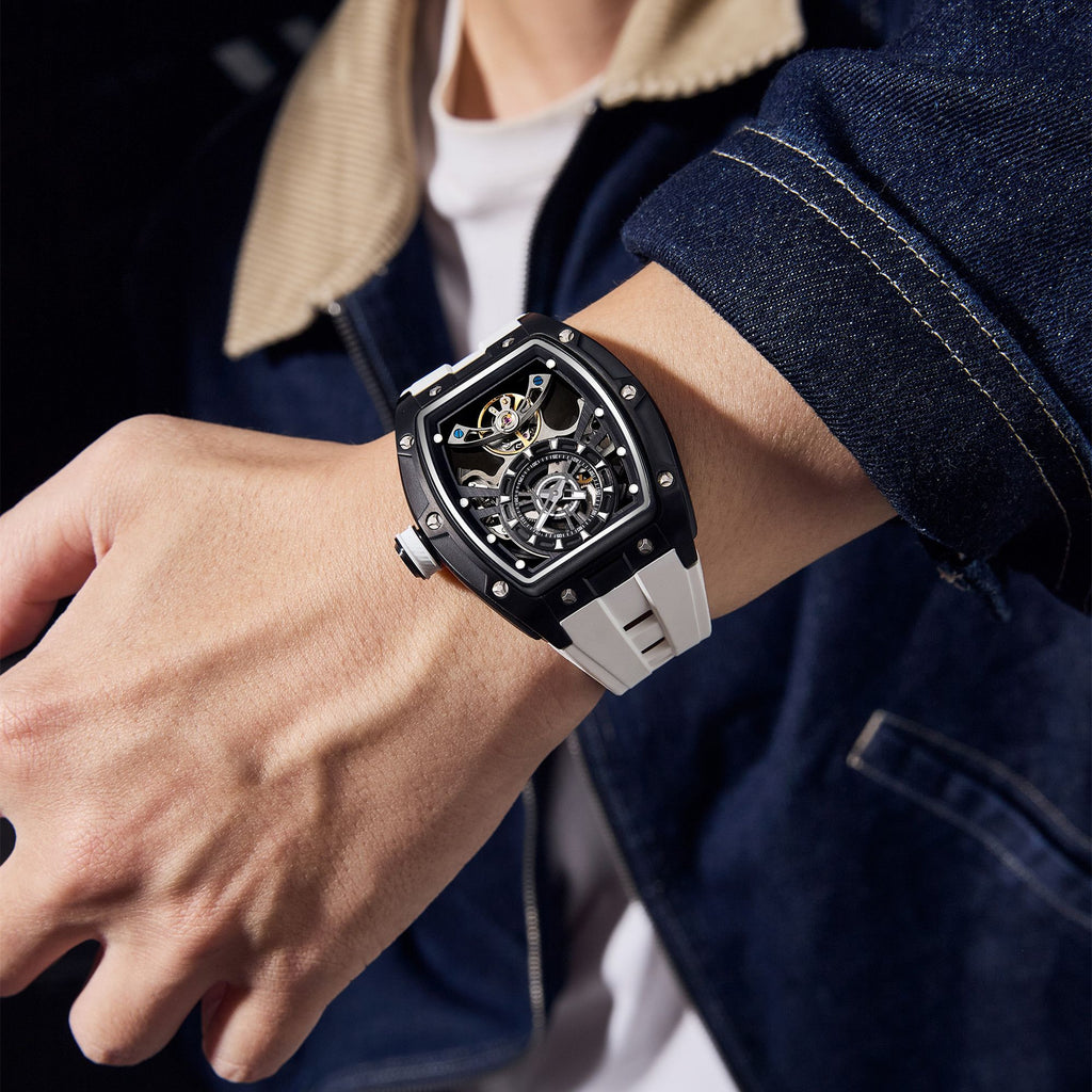 Fashion Automatic Mechanical Watches for Men Waterproof Skeleton Dial Stainless Steel Case Male Wristwatch Clock 9198-6