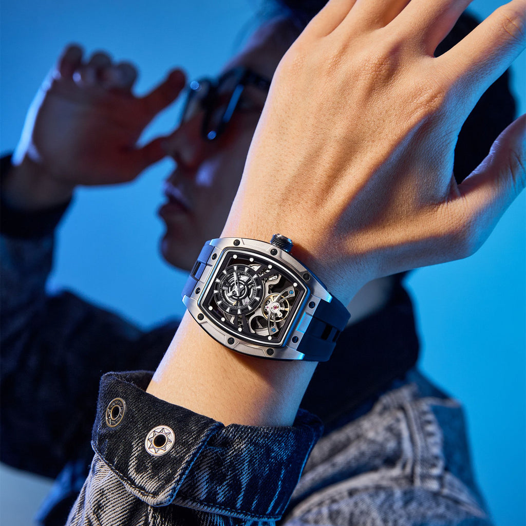 Fashion Automatic Mechanical Watches for Men Waterproof Skeleton Dial Stainless Steel Case Male Wristwatch Clock 9198-6