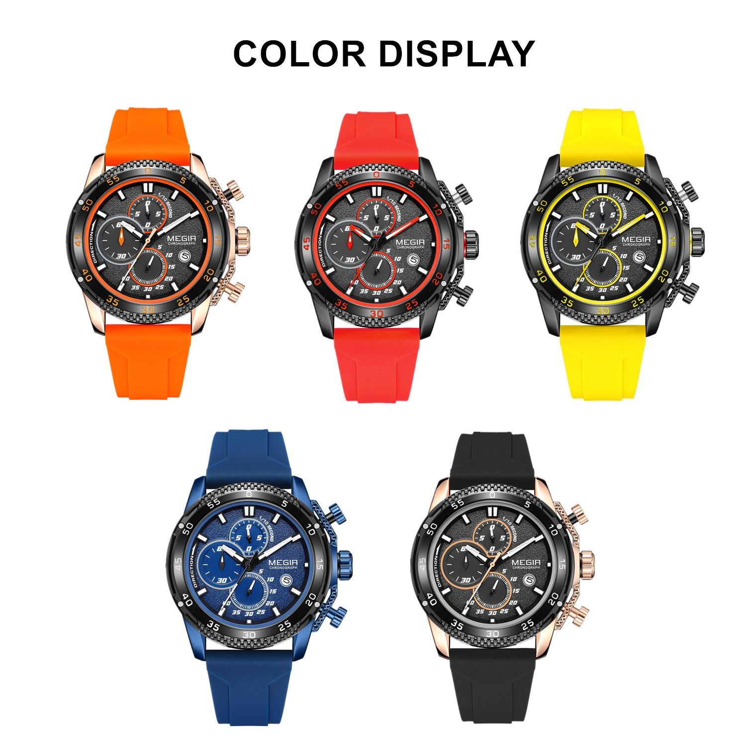 MEGIR Men's Watches Luxury Military Sport Wristwatches Waterproof Luminous Silicone Strap Quartz Chronograph Reloj Hombre 2211-6