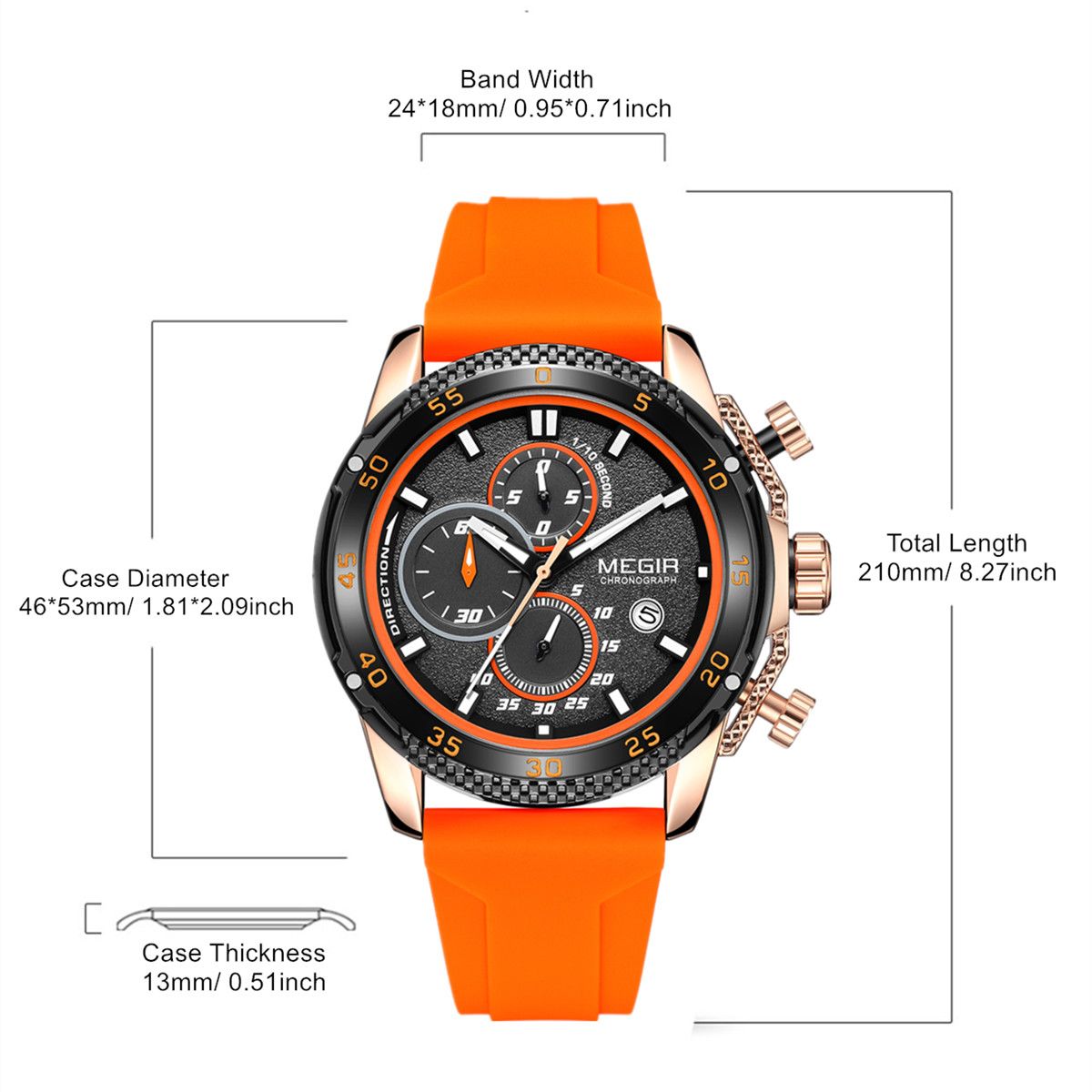 MEGIR Men's Watches Luxury Military Sport Wristwatches Waterproof Luminous Silicone Strap Quartz Chronograph Reloj Hombre 2211-7