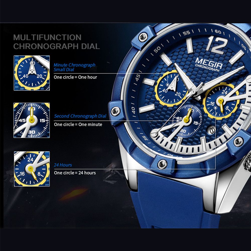 MEGIR Fashion Men Watches Silicone Strap Sport Military Watch Chronograph Waterproof Male Wristwatch Clock Montre Homme 2083-5