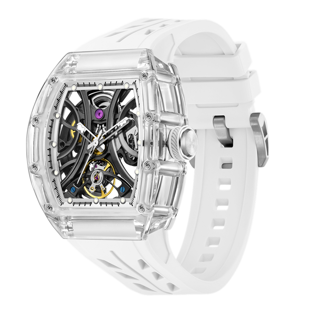 Automatic Sport Watch for Men Transparent 43MM Hollow Dial Mechanical Movment Wristwatch Waterproof Luminous Clock 9195-11