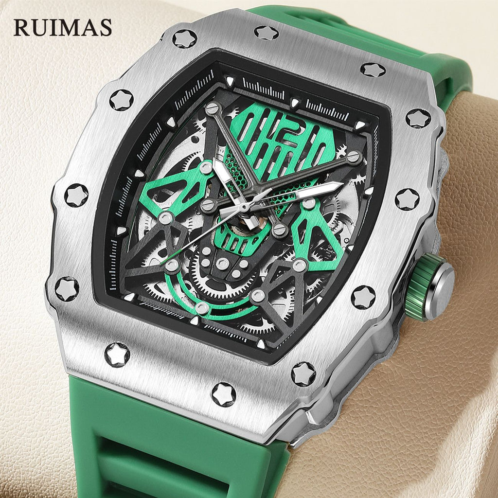 RUIMAS Luxury Watch Men Fashion Automatic Mechanical Watches Clock Silicone Strap Sport Casual Wristwatch Big Dial Reloj Hombre 341-0