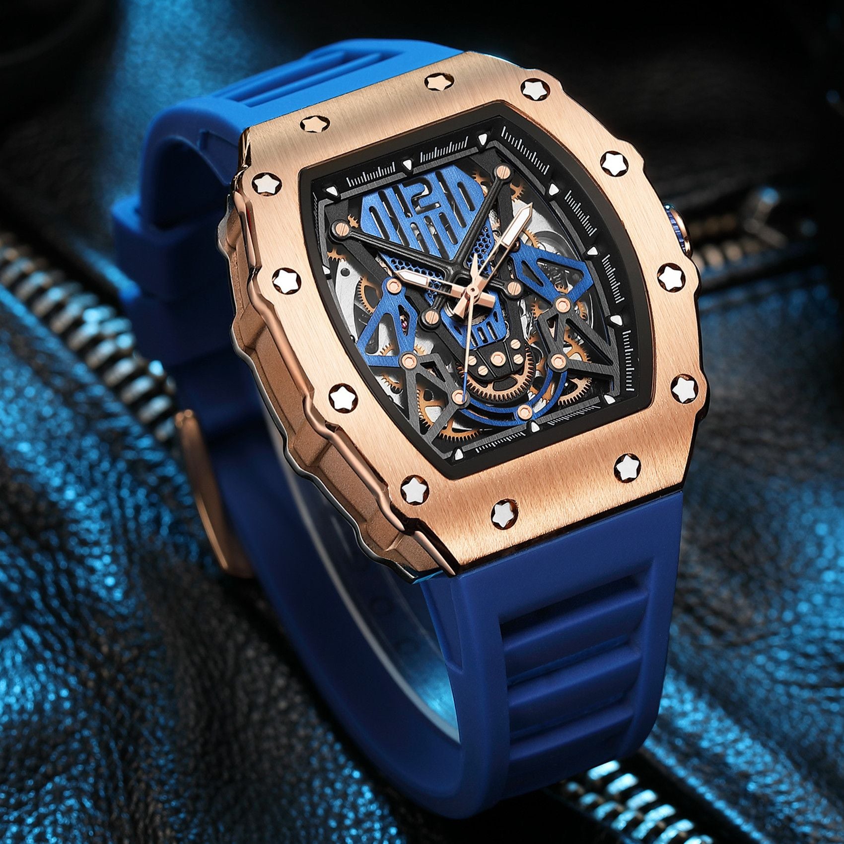 RUIMAS Luxury Watch Men Fashion Automatic Mechanical Watches Clock Silicone Strap Sport Casual Wristwatch Big Dial Reloj Hombre 341-6